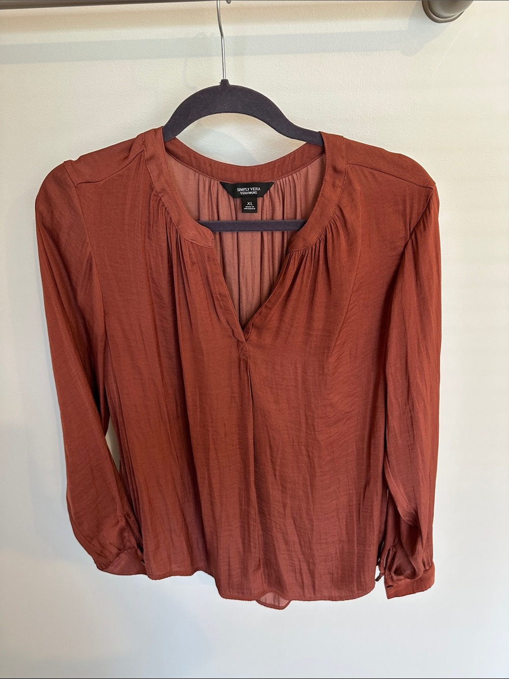 Rust Long-Sleeve V-Neck Blouse